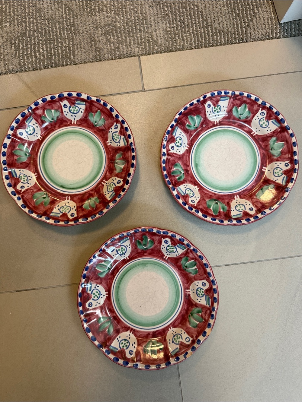 Hand-Painted Decorative Ceramic Plates - Set of 3, Multicolor